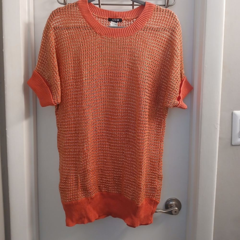New! Apt. 9 Women's Coral Orange & Metallic Gold Knit Sweater Top XL NWOT